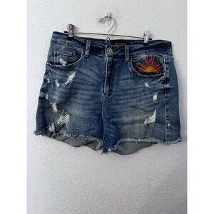 Judy Blue Los Angeles high rise Sun embroidered Chuck Jean shorts women size 1XL